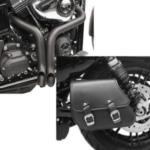 Set: Craftride Auspuff Harley Davidson Sportster 883 Iron 09-20 Drag Pipe schwarz + Schwingentasche + Halter für Harley Sportster 883 Iron 09-20 Craftride_1