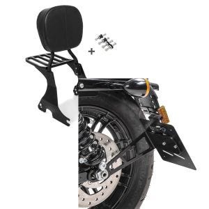 Set: Sissybar für Harley Davidson Sportster 883 Iron 09-20 Craftride inkl. Gepäckträger und Docking Kit schwarz + Kennzeichenhalter seitlich L für Harley Sportster 883 Iron 19-20 schwarz Craftride_1