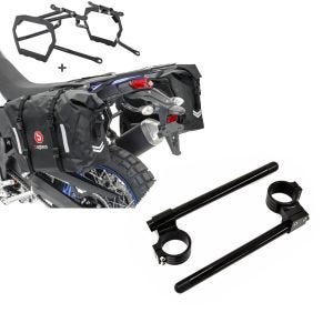 Set: Satteltaschen Set WP8 für Honda Africa Twin Adventure Sports 1100 20-21 mit Kofferträger Bagtecs + Stummellenker 22mm Clip-On 37mm mit 30mm Erhöhung Lenker Zaddox Alu in schwarz_1