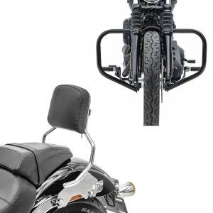 Set: Sissybar für Harley Davidson Sport Glide 18-21 Abnehmbar R1 chrom Craftride + Sturzbügel für Harley Davidson Softail 18-21 Motor-Schutzbügel HB4 schwarz Craftride_1