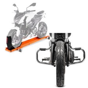 Set: Rangierschiene Harley Dyna Fat Bob ConStands Smart-Mover mit Wippe orange + Sturzbügel für Harley Davidson Dyna Fat Bob 08-17 Craftride Mustache chrom_1