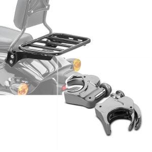 Set: Gepäckträger für Sissybar für Harley Breakout / Fat Boy / 114 18-21 schwarz Craftride + Windschild Klammern 49mm für Harley-Davidson Breakout 18-19 Windschutzscheiben chrom Craftride_1