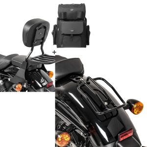 Set: Sissy Bar SB1 + sacoche arrière compatible avec chopper / custombikes 883 Iron 09-20 Craftride porte-bagages detachable noir + Porte-bagages compatible avec Harley Davidson Sportster 04-20 Craftride noir