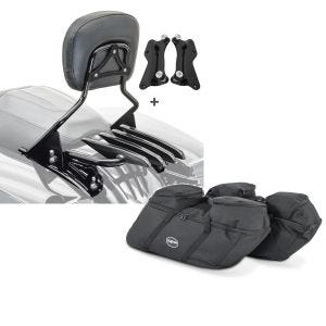 Set: Sissybar mit Gepäckträger XB und Montagekit passend für Harley Touring 14-23 schwarz Craftride + Koffer Innentaschen passend für Harley Davidson Street Glide / Special Craftride SP4