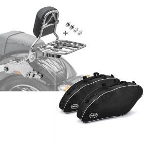 Set: Sissybar passend für Harley Davidson Softail / Sport Glide 18-24 R1 mit Gepäckträger und Docking chrom Craftride + Koffer Innentaschen passend für Harley Davidson Sport Glide 18-24 Crafride Koffertaschen