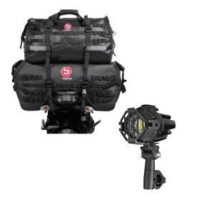 Set: Motorrad Hecktasche Set Bagtecs SX70 + XB50 Volumen 120 L Dry Bag Wasserdicht + Motorrad LED Zusatzscheinwerfer mit Sturzbügel Halter und Schutzgitter Lumitecs SX22