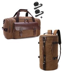 Set: Sacoche de selle compatible avec Vespa GTS 300 Craftride RT3 incl. sangles marron + Sac à dos Canvas Craftride VG8 rouleau à bagages Vintage 35L brun