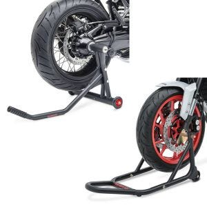 Set: Béquille d'atelier monobras compatible avec BMW R NineT 14-23 ConStands Single-Racing noir-mat  + Béquille d'atelier roue avant ConStands Front noir mat