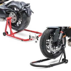 Set: Béquille d'atelier monobras compatible avec BMW K 1300 R 09-16 ConStands Single-Classic rouge + Béquille d'Atelier Avant ConStands S