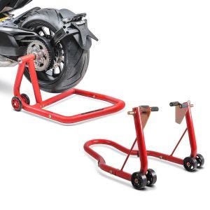Set: Béquille d'atelier monobras compatible avec Ducati 1199 Panigale 12-14 ConStands Single-One rouge + Béquille roue avant ConStands Classic Front rouge