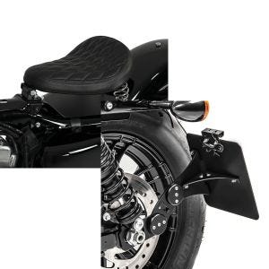 Set: Selle siège solo avec ressorts pour motos Custom Craftride SG11 noir + Support de plaque latérale compatible avec Harley Davidson Sportster 883 Iron 09-20 Craftride noir