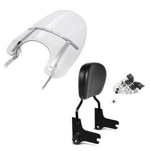 Set: Windschild passend für Harley Davidson Road King / Classic/ Special 93-23 Craftride abnehmbar + Sissybar passend für Harley Davidson Road King 97-08 Craftride Fast Driver-M schwarz