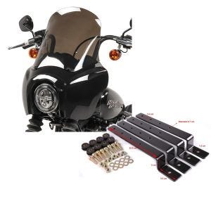 Set: Lampenmaske MG5 passend für Harley Davidson Softail Street Bob 18-24 Lampen Verkleidung rauchgrau Craftride + Motorrad Haltesatz Craftride für Chopper Seitenkoffer / Harte Satteltaschen in schwarz