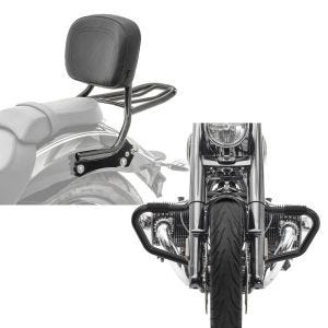 Set: Sissy Bar compatible avec BMW R 18 / Classic 20-24 Dossier detachable + porte-bagages Craftride QL2 + Pare cylindre Mustache compatible avec BMW R 18 / Classic 20-24 Pare Carter 38mm Craftride MV5 noir