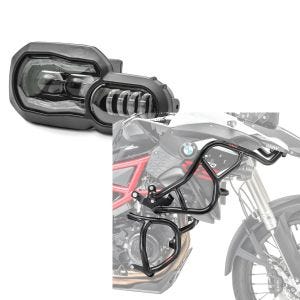 Set: Phare LED compatible avec BMW F 800 GS / Adventure 08-18 Feux avant ECE Lumitecs QL2 + Pare carter Set compatible avec BMW F 800 GS 13-17 haut et bas crashbar