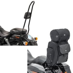 Set: Sissy bar XL compatible avec Harley Davidson Dyna Street Bob 09-17 Craftride SRL noir + Moto Sissy Bar Sacoche arrière SXL Craftride avec Sac Rouleau en noir
