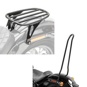 Set: Gepäckträger passend für Harley Davidson Softail Street Bob 18-24 Solo Rack Craftride GS3 schwarz + Sissybar passend für Harley Davidson Softail Street Bob 18-22 Tampa XL schwarz Craftride