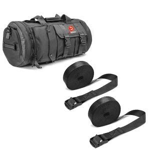 Set: Sacoche de selle moto arrière Bagtecs TB8 Sac rouleau 35Ltr en noir + Moto Sangle Set ConStands sangle arrimage 150cm 2 pièces en noir