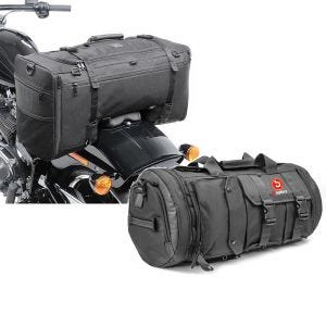 Set: Sacoche de selle arrière Craftride SQ1 Sacoche arrière pour moto custom 52Ltr en noir + Sacoche de selle moto arrière Bagtecs TB8 Sac rouleau 35Ltr en noir