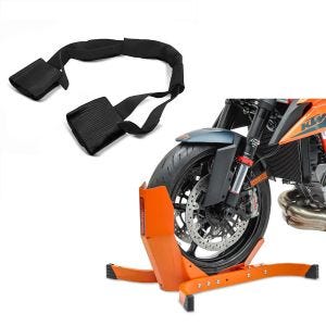Set: Bloque Roue Easy-Plus Bequille Avant à 21 Pouces orange + Moto Sangle d'arrimage du guidon