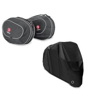 Set: Sacs interieurs de valises laterales compatible avec KTM 1290 Super Duke GT 16-24 sacoches Bagtecs + Housse Moto Craftride XL Bache moto imperméable en noir