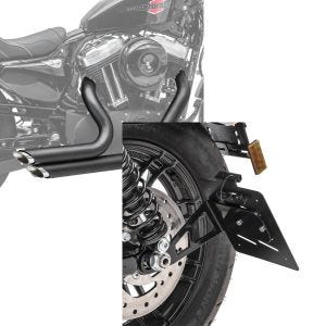 Set: Crafride Pot d'échappement Short Shot Moto Silencieux compatible avec Harley Davidson 04-13 en noir Craftride + Support de plaque latéral M compatible avec Harley Davidson Sportster 04-20 noir Craftride