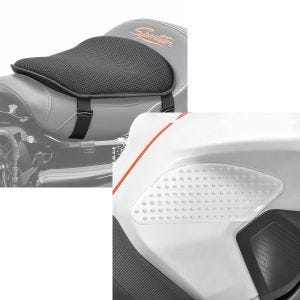 Set: Gel Sitzkissen M Tourtecs Universal Komfortkissen schwarz + Seiten-Tankpad Zaddox Grip Pad M klar Kniepad transparent klar