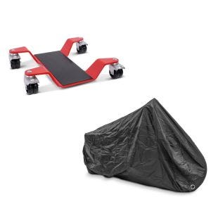 Set: Chariot Range pour béquille centrale ConStands Mover II, max. 400 kg, rouge + Housse de Moto Craftride XXXL Bache Moto imperméable en noir