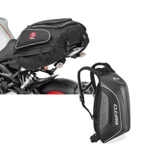 Set: Motorrad Hecktasche Bagtecs X50 Gepäcktasche hinten 50Ltr in schwarz + Hartschalen Rucksack Motorrad Bagtecs Carbon 30Ltr schwarz
