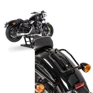 Set: Pont elevateur ciseaux compatible avec moto custom Special ConStands Mid-lift L noir CB11589 + Porte-bagages compatible avec Harley Davidson Sportster 04-20 Craftride noir