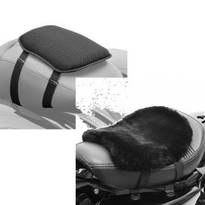 Set: Motorrad Gel Sitzkissen Tourtecs S Komfortkissen universal in schwarz + Lammfell Sitzkissen Tourtecs CA910 32 x 27 cm