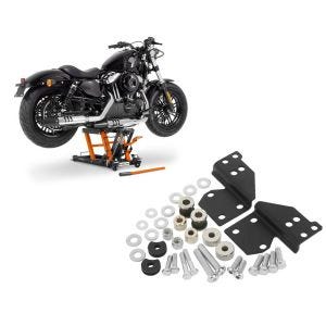 Set: Moto Pont elevateur ciseaux ConStands Mid-lift L Pont hydraulique pour Chopper 680kg orange + Kit de fixation docking hardware compatible avec Harley Davidson Touring 97-08 Craftride
