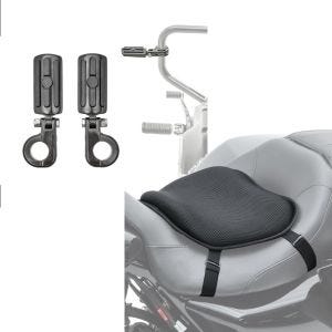 Set: Moto Respose-Pied pour pare cylindre Craftride CF15 pour 32mm en noir + Moto Gel coussin de selle Tourtecs L coussin confort universel en noir