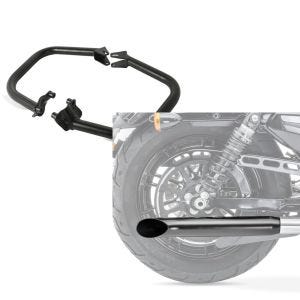 Set: Pare carter compatible avec Harley Davidson Street 750 / Rod 15-20 Craftride SR1 noir + Craftride Pot d'échappement compatible avec moto custom Caferacer Turn Out noir