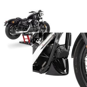 Set: Moto Pont elevateur ciseaux ConStands Mid-lift L pour Chopper 680kg en rouge + Sabot moteur compatible avec Harley Davidson Dyna Modelle 06-17 Craftride noir