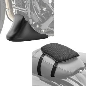 Set: Bugspoiler passend für Harley Davidson Sportster 1200 Roadster 17-20 Craftride schwarz + Motorrad Gel Sitzkissen Tourtecs S Komfortkissen universal in schwarz