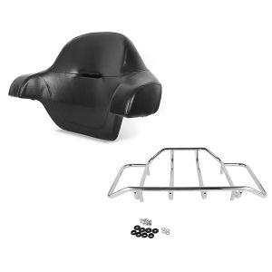 Set: Motorrad Rückenpolster Topcase Craftride passend für Harley Davidson King Tour Pak 14-24 + Gepäckträger passend für Harley Davidson Topcase Touring Modelle 84-24 chrom Craftride