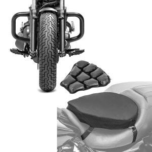 Set: Pare cylindre compatible avec Honda Rebel 500 CMX 17-24 Craftride pare carter + Coussin d'air Honda Rebel 500 CMX Coussin Selle Tourtecs ML noir