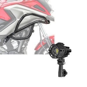 Set: Pare carter haut L compatible avec Honda NC 750 X / 700 X 12-20 crashbar Réservoir Motoguard + Feux additionnels LED moto av. supports pare carter et grille de protection Lumitecs S22X