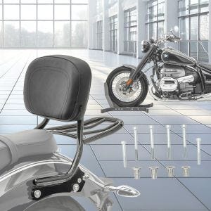 Set Sissybar amovible avec porte-bagages et dossier + kit d'adaptation compatible avec BMW R18 20-24 Craftride noir