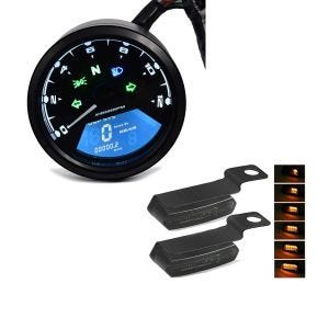 Set: Motorrad Tachometer LCD Digital Drehzahlmesser Analog Zaddox TM1 + Lenkerblinker Motorrad Lumitecs TS4 Lauflicht Blinker LED passend für Lenker Armatur mit E-Prüfzeichen getönt
