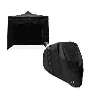 Set: Pavillion pliable 3x3m Tourtecs Pavillon pliable pour la piste de course noir + Housse Moto Craftride XL Bache moto imperméable en noir