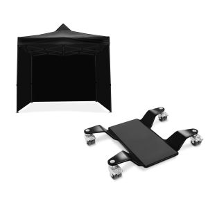 Set: Rennzelt mit 4 Seitenwänden 3x3m Tourtecs faltbar für die Rennstrecke schwarz + Rangierhilfe für Hauptständer ConStands Easy Mover II bis 320kg in schwarz