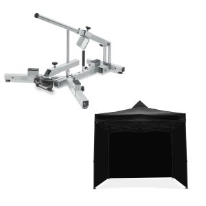 Set: Motorrad Reifenmontiergerät für Motorradreifen 12-21" Reifenwechsler ConStands MD4Z + Rennzelt mit 4 Seitenwänden 3x3m Tourtecs faltbar für die Rennstrecke schwarz