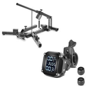Set: Motorrad Reifenmontiergerät für Motorradreifen 12-21" Reifenwechsler ConStands MD4 + Reifendruckkontrollsystem RDKS mit Temperaturmesser Tourtecs Reifendruckprüfer digital