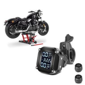 Set: Moto Pont elevateur ciseaux ConStands Mid-lift L compatible avec moto custom et Chopper 680kg en rouge + RDKS Système de surveillance de la pression des pneus avec indicateur de température Tourtecs CB39118