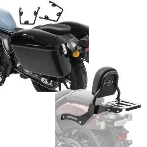 Set: Set 2x Seitenkoffern mit Halter passend für Honda Rebel 1100 CMX 21-24 Craftride Dallas links-rechts + Sissy Bar XS3 passend für Honda Rebel 1100 CMX 21-24 mit Gepäckträger schwarz Craftride