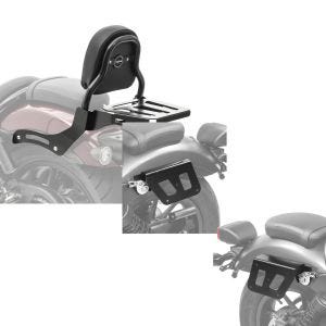 Set: Sissy Bar XS3 compatible avec Honda Rebel 1100 CMX 21-24 porte bagages noir Craftride + Set Écarteurs support sacoches cavalières compatible avec Honda Rebel 1100 CMX 21- detachable droit-gauche Craftride QL