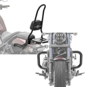 Set: Sissy Bar XL3 compatible avec Honda Rebel 1100 CMX 21-24 porte bagages noir Craftride + Pare cylindre compatible avec Honda Rebel 1100 CMX 21-24 pare carter Craftride PM3