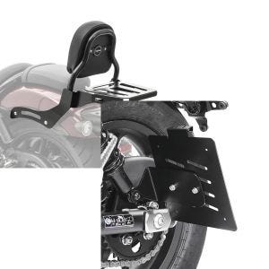 Set: Sissy Bar XS3 compatible avec Honda Rebel 1100 CMX 21-24 porte bagages noir Craftride + Support de plaque latéral compatible avec Honda Rebel 1100 CMX 21-24 noir Craftride